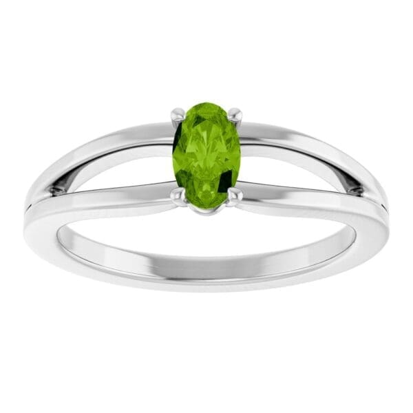 14K White Natural Peridot Youth Solitaire Ring - Image 3