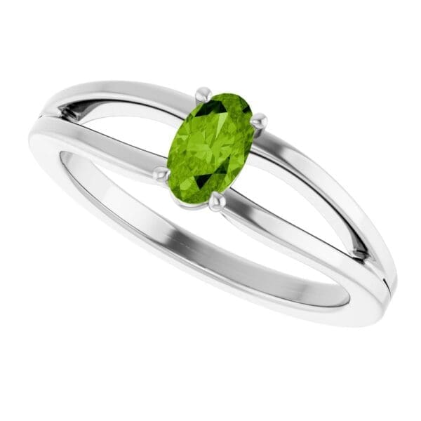 14K White Natural Peridot Youth Solitaire Ring - Image 2