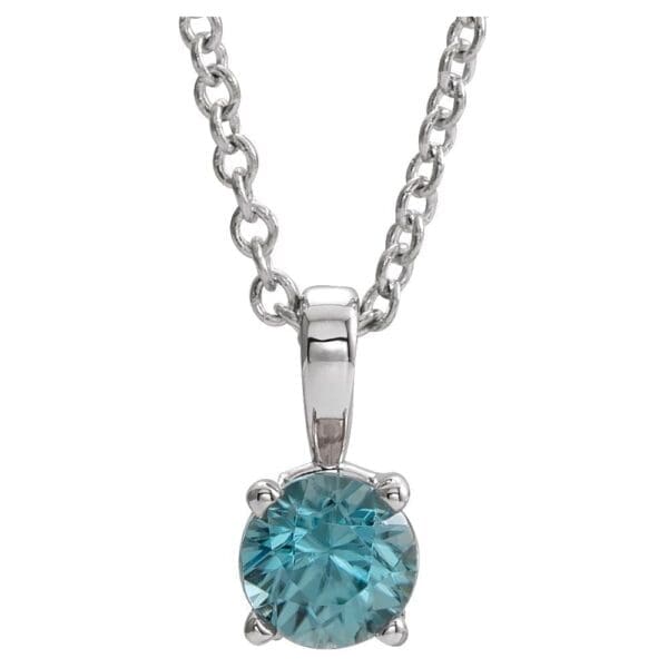 14K White 4 mm Natural Blue Zircon 16-18" Necklace