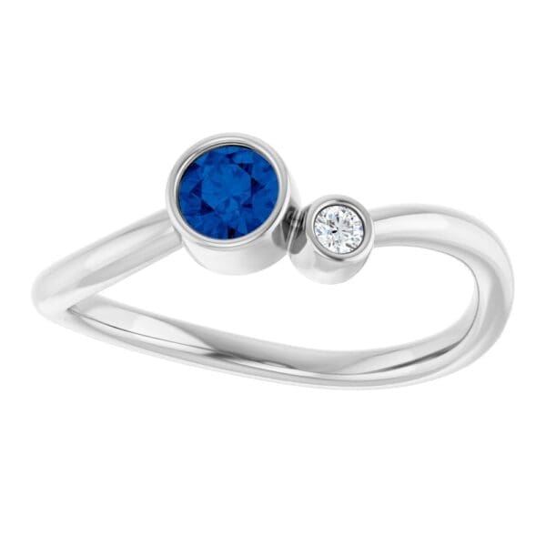 14K White 4 mm Lab-Grown Blue Sapphire & .03 CT Natural Diamond Ring - Image 2