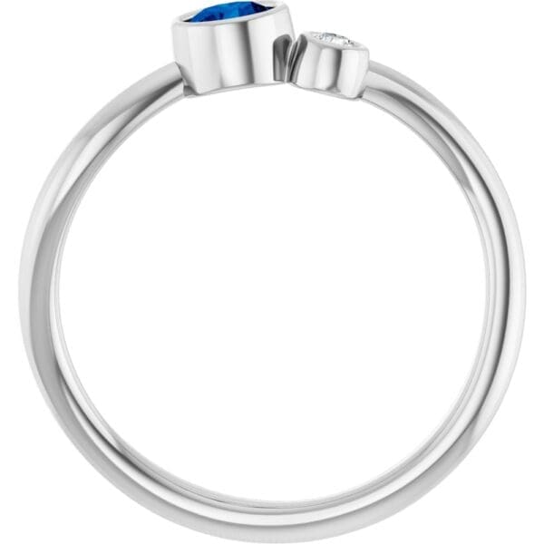 14K White 4 mm Lab-Grown Blue Sapphire & .03 CT Natural Diamond Ring - Image 4