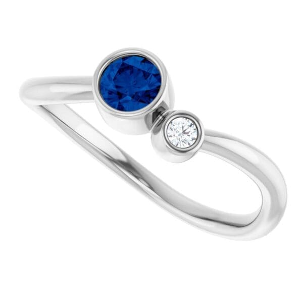 14K White 4 mm Lab-Grown Blue Sapphire & .03 CT Natural Diamond Ring - Image 3
