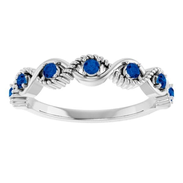 14K White Natural Blue Sapphire Stackable Ring - Image 5