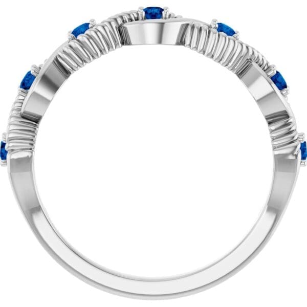 14K White Natural Blue Sapphire Stackable Ring - Image 4