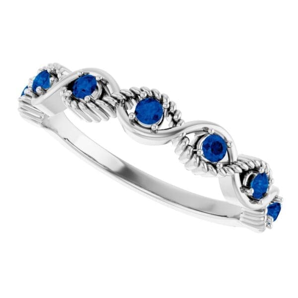 14K White Natural Blue Sapphire Stackable Ring - Image 2
