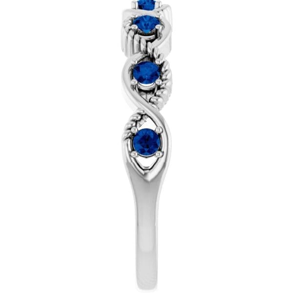 14K White Natural Blue Sapphire Stackable Ring - Image 3