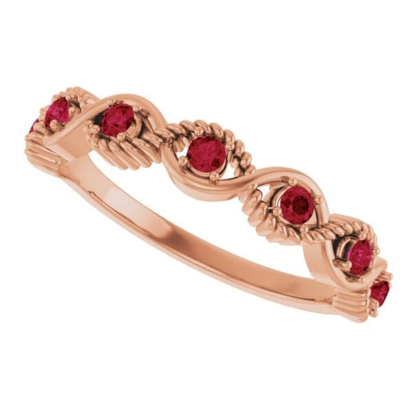 14K Rose Natural Ruby Stackable Ring - Image 2