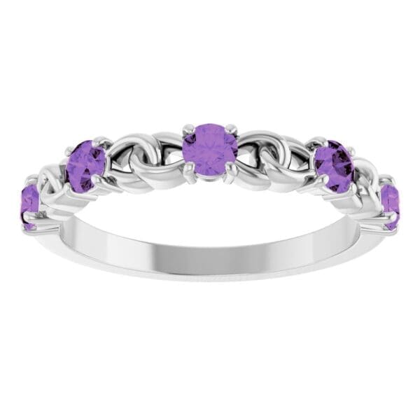 14K White Natural Amethyst Stackable Ring - Image 5