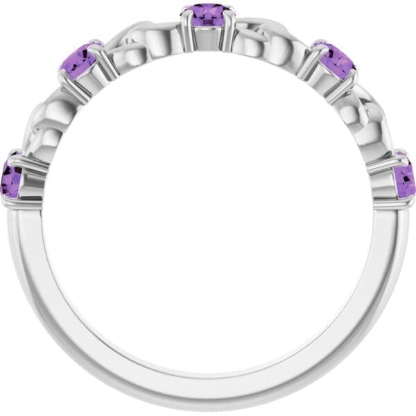 14K White Natural Amethyst Stackable Ring - Image 4