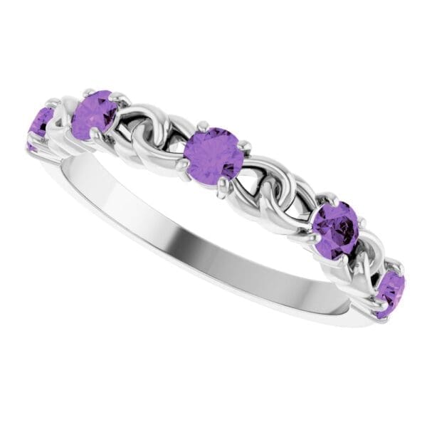 14K White Natural Amethyst Stackable Ring - Image 2