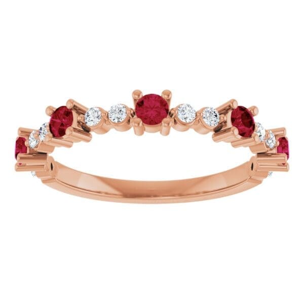14K Rose Lab-Grown Ruby & 1/6 CTW Natural Diamond Ring - Image 5
