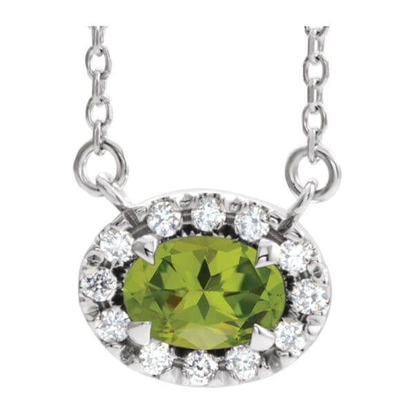 14K White 7x5 mm Natural Peridot & 1/6 CTW Natural Diamond 18" Necklace