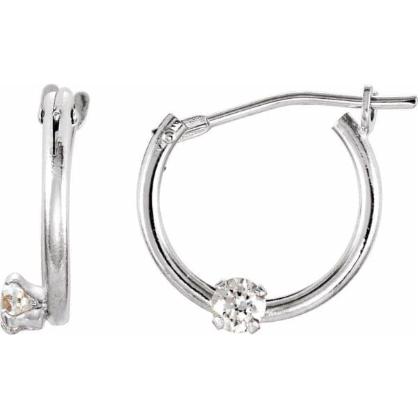 Sterling Silver Imitation White Cubic Zirconia 10.5 mm Hoop Earrings