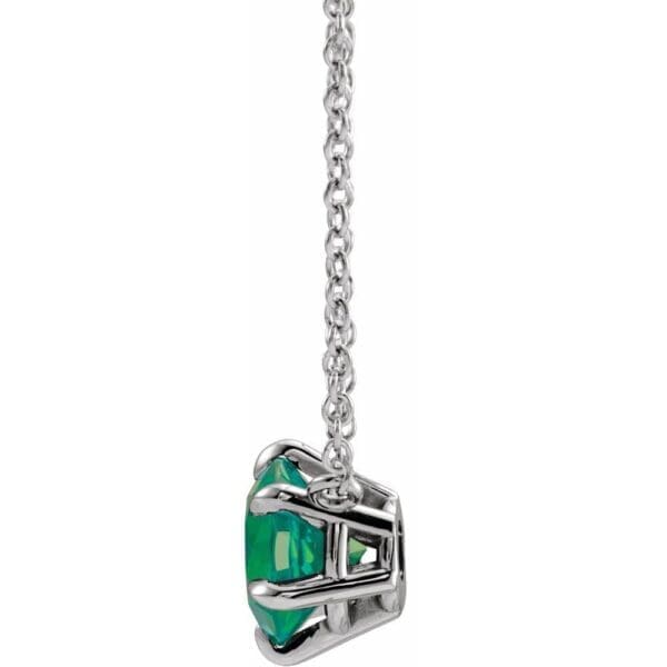 14K White Lab-Grown Emerald Solitaire 18" Necklace - Image 2