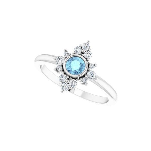 14K White Natural Aquamarine & 1/5 CTW Natural Diamond Ring - Image 2