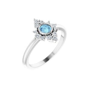 14K White Natural Aquamarine & 1/5 CTW Natural Diamond Ring