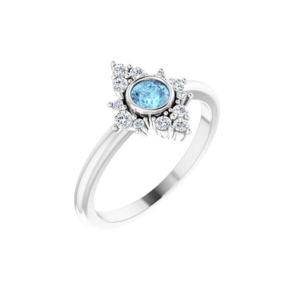 14K White Natural Aquamarine & 1/5 CTW Natural Diamond Ring