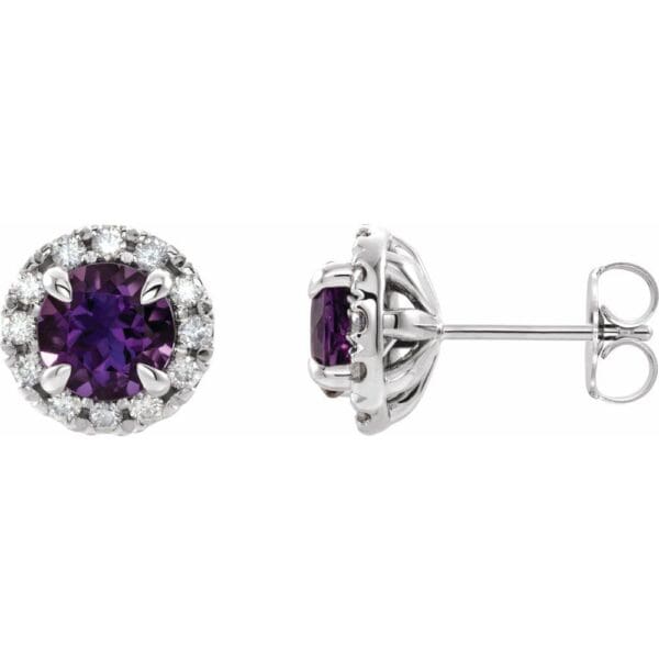 14K White 4 mm Natural Blue Sapphire & 1/5 CTW Natural Diamond Halo-Style Earrings - Image 3
