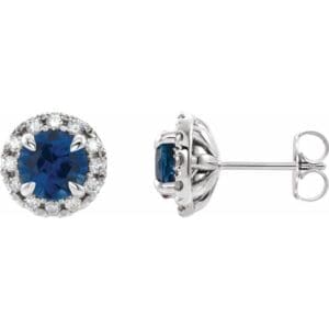 14K White 4 mm Natural Blue Sapphire & 1/5 CTW Natural Diamond Halo-Style Earrings