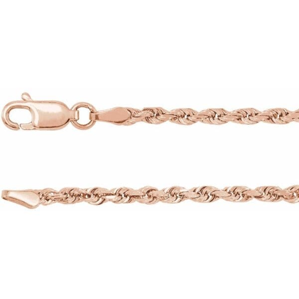 14K Rose 2.5 mm Diamond-Cut Rope 18" Chain