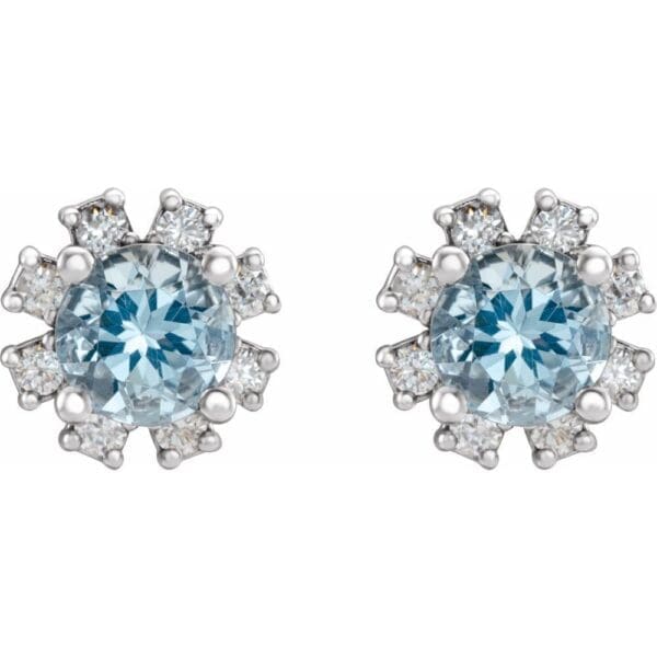14K White Natural Aquamarine & 1/5 CTW Natural Diamond Earrings - Image 2