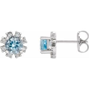 14K White Natural Aquamarine & 1/5 CTW Natural Diamond Earrings