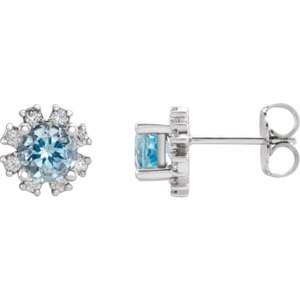 14K White Natural Aquamarine & 1/5 CTW Natural Diamond Earrings