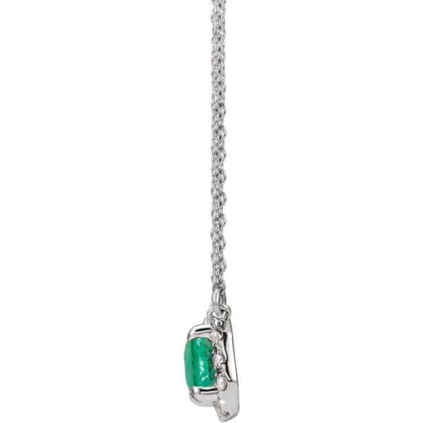 14K White 6x4 mm Natural Emerald & 1/5 CTW Natural Diamond Halo-Style 18" Necklace - Image 2