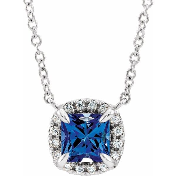 14K White Natural Blue Sapphire & .05 CTW Natural Diamond 18" Necklace