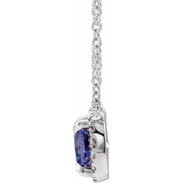 14K White Natural Blue Sapphire & .05 CTW Natural Diamond 18" Necklace - Image 2