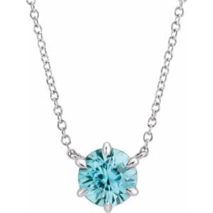 Platinum Natural Blue Zircon Solitaire 16" Necklace