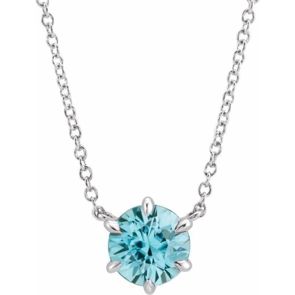 Platinum Natural Blue Zircon Solitaire 16" Necklace