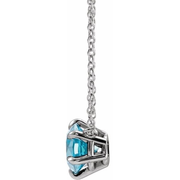 Platinum Natural Blue Zircon Solitaire 16" Necklace - Image 2