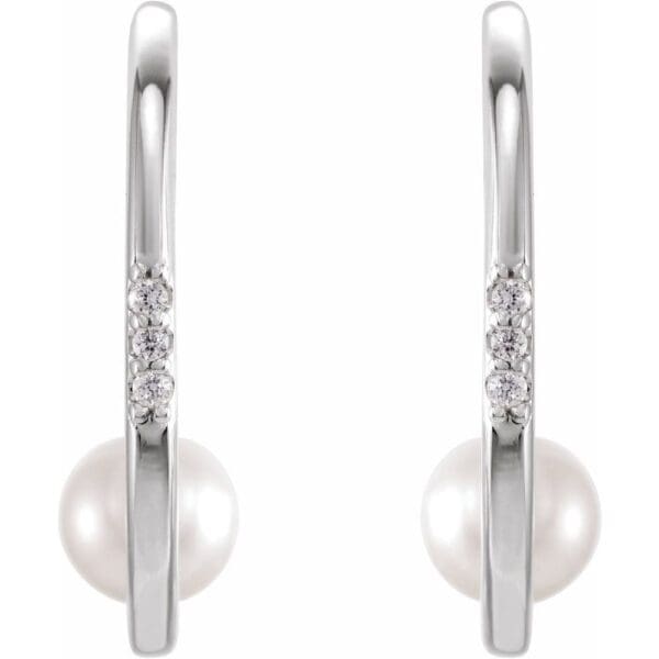 Platinum Cultured White Freshwater Pearl & .025 CTW Natural Diamond Hoop Earrings - Image 3