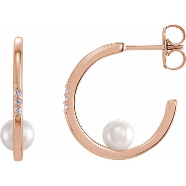 Platinum Cultured White Freshwater Pearl & .025 CTW Natural Diamond Hoop Earrings - Image 4