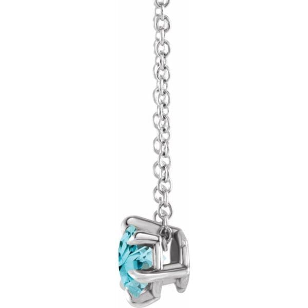 14K White 5 mm Natural Aquamarine Solitaire 16-18" Necklace - Image 2
