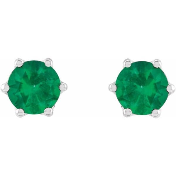 14K White 5 mm Natural Emerald & .03 CTW Natural Diamond Crown Earrings - Image 2