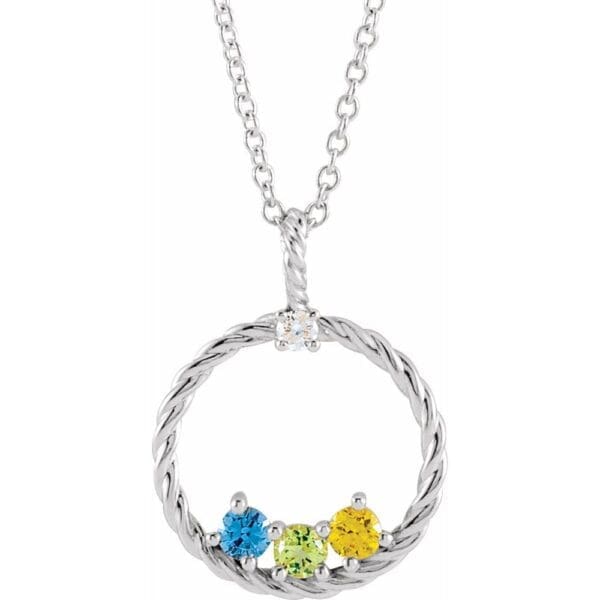 Platinum 3-Stone .03 CT Natural Diamond Semi-Set Family Circle 16-18" Necklace