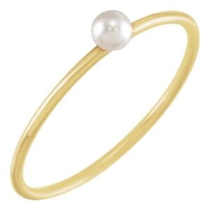 14K Yellow Imitation Pearl Stackable Ring