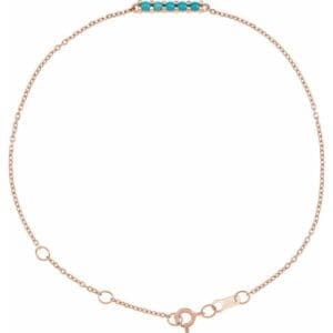 14K Rose Natural Turquoise Bar 6 1/2-7 1/2" Bracelet