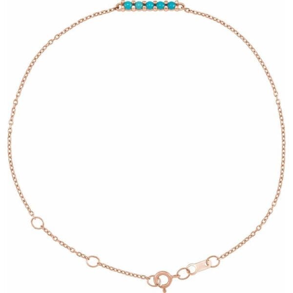 14K Rose Natural Turquoise Bar 6 1/2-7 1/2" Bracelet