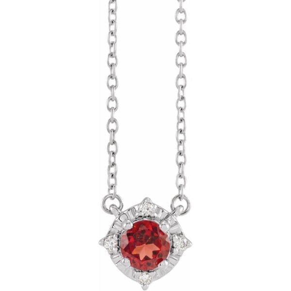 14K White Natural Mozambique Garnet & .04 CTW Natural Diamond Halo-Style 18" Necklace