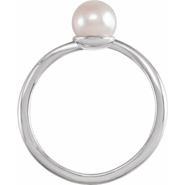 14K White Cultured White Akoya Pearl & .015 CT Natural Diamond Freeform Ring - Image 3