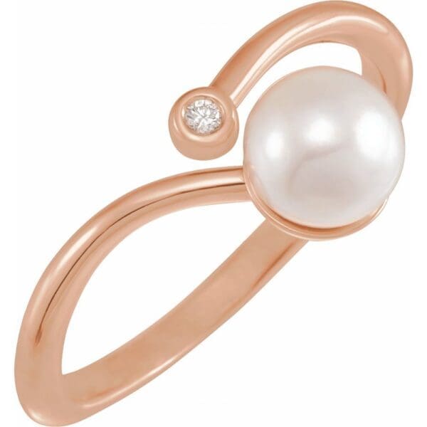 14K White Cultured White Akoya Pearl & .015 CT Natural Diamond Freeform Ring - Image 4