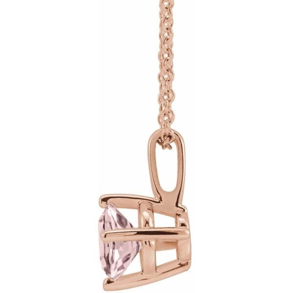 14K Rose 5 mm Natural Pink Morganite Solitaire 16-18" Necklace - Image 2