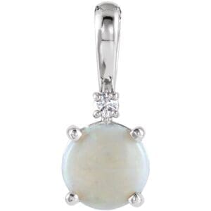 14K White Natural White Opal & .015 CTW Natural Diamond Pendant