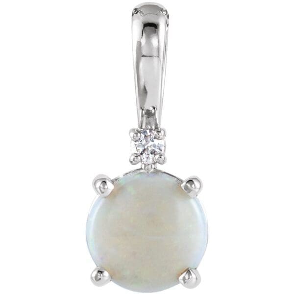 14K White Natural White Opal & .015 CTW Natural Diamond Pendant