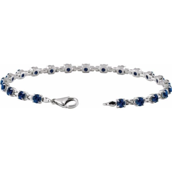 14K White Lab-Grown Blue Sapphire 7 1/4" Line Bracelet - Image 2