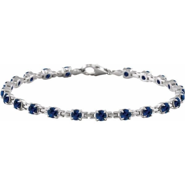 14K White Lab-Grown Blue Sapphire 7 1/4" Line Bracelet