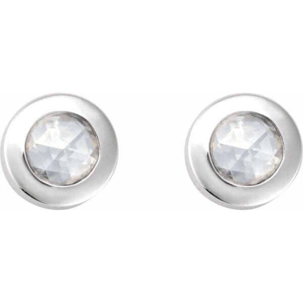 14K White 1/10 CT Rose-Cut Natural Diamond Press Fit Back Stud Earring - Image 3